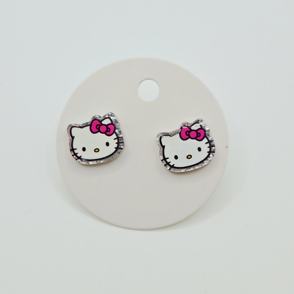 Hello Kitty Silver and Pink Stud Earrings